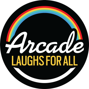 Arcade Pride logo that says laughs for all
