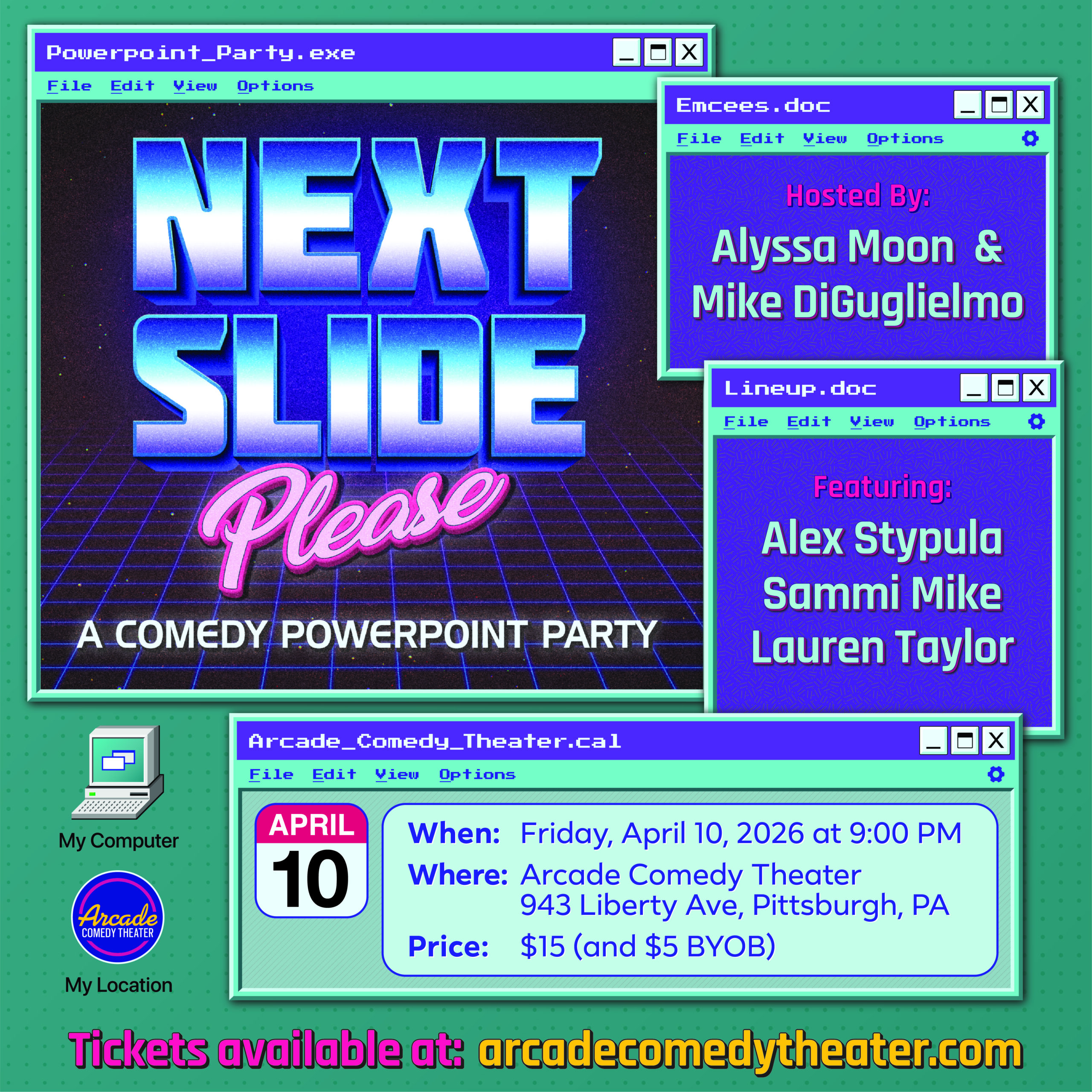 Five comedians present slideshows about anything and everything... or, perhaps, nothing.