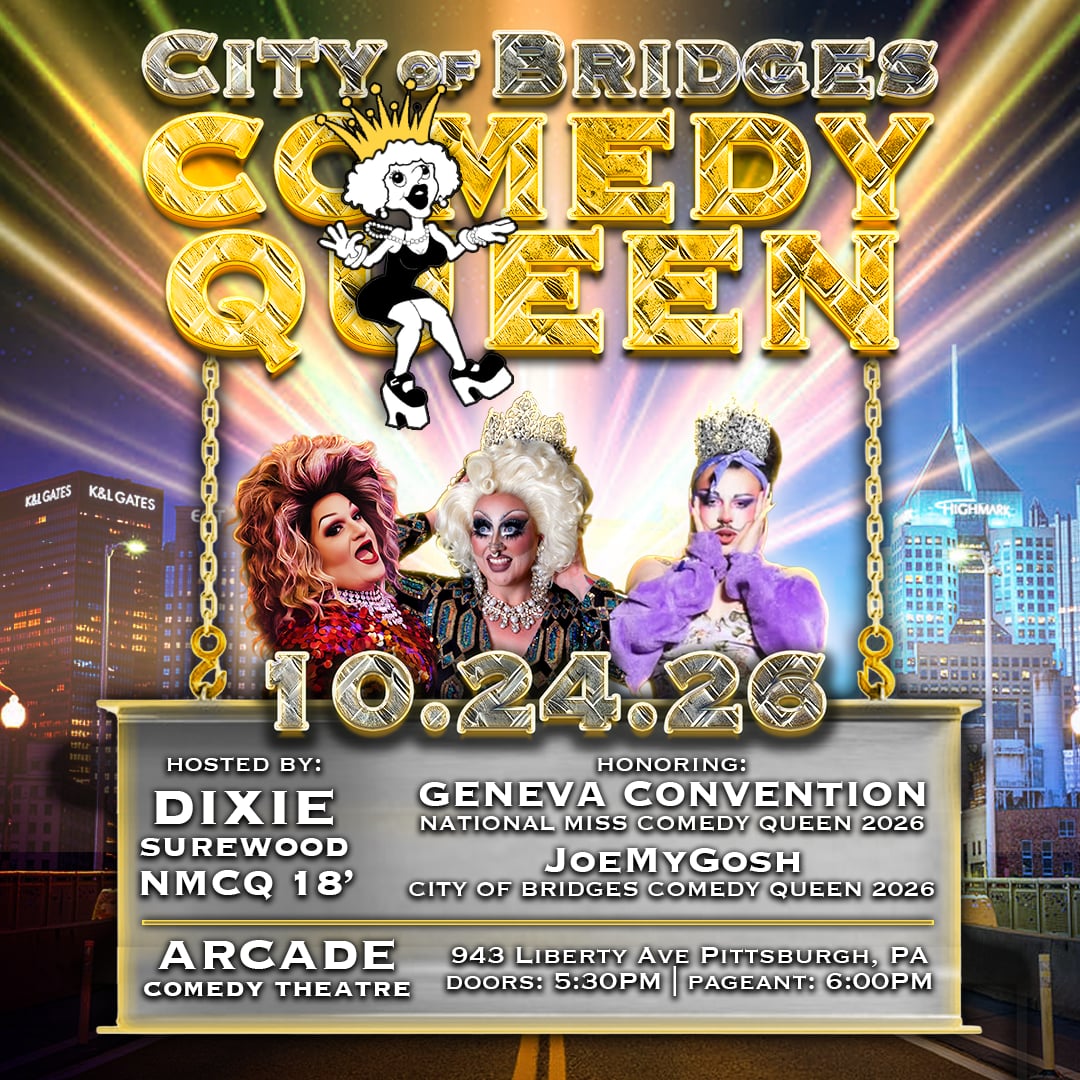 City of Bridges Comedy Queen is Pittsburgh’s premier comedy drag pageant, celebrating performers who bring charisma, creativity, and plenty of laughter to the stage. As a preliminary to National Miss Comedy Queen, it showcases the very best in comedy, community, and unforgettable entertainment.